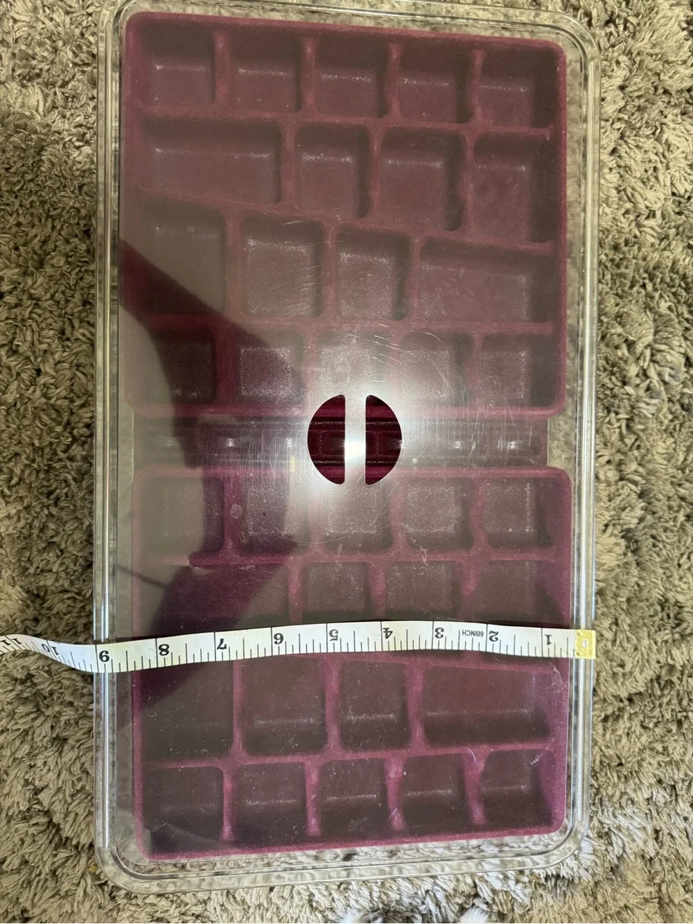 Set of 2 Velvet Jewelry Trays & Organizers with Clear Lids - Burgundy & Blue